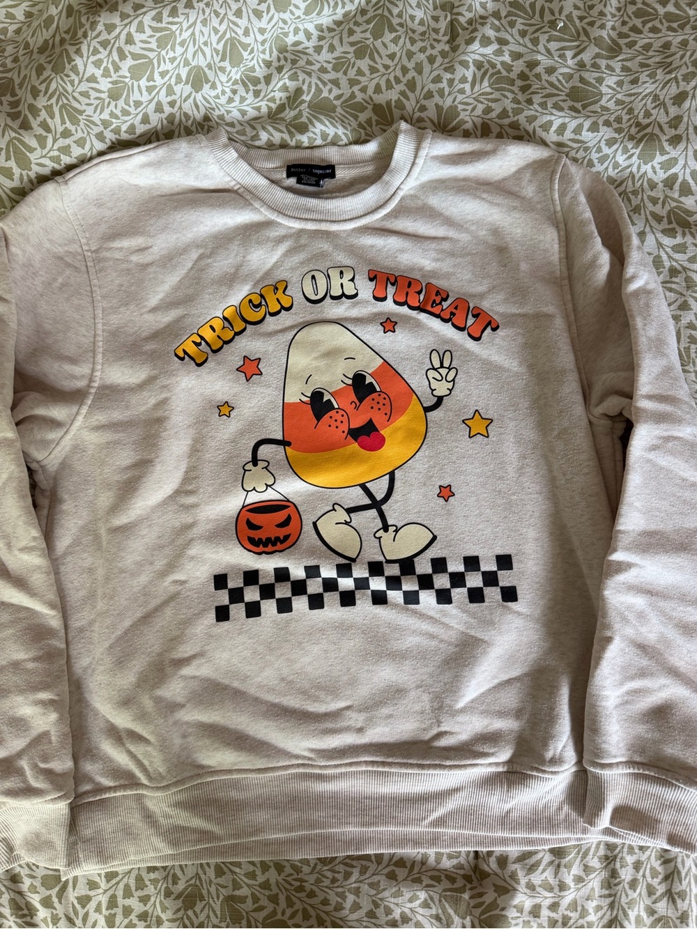 Halloween ‘Trick or Treat' Candy Corn Graphic Sweatshirt - Cream